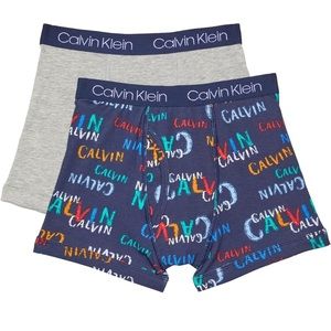 Calvin Klein Kids 2-Pack Cotton Stretch Boxer Briefs Gray/Blue Size XL(16-18)